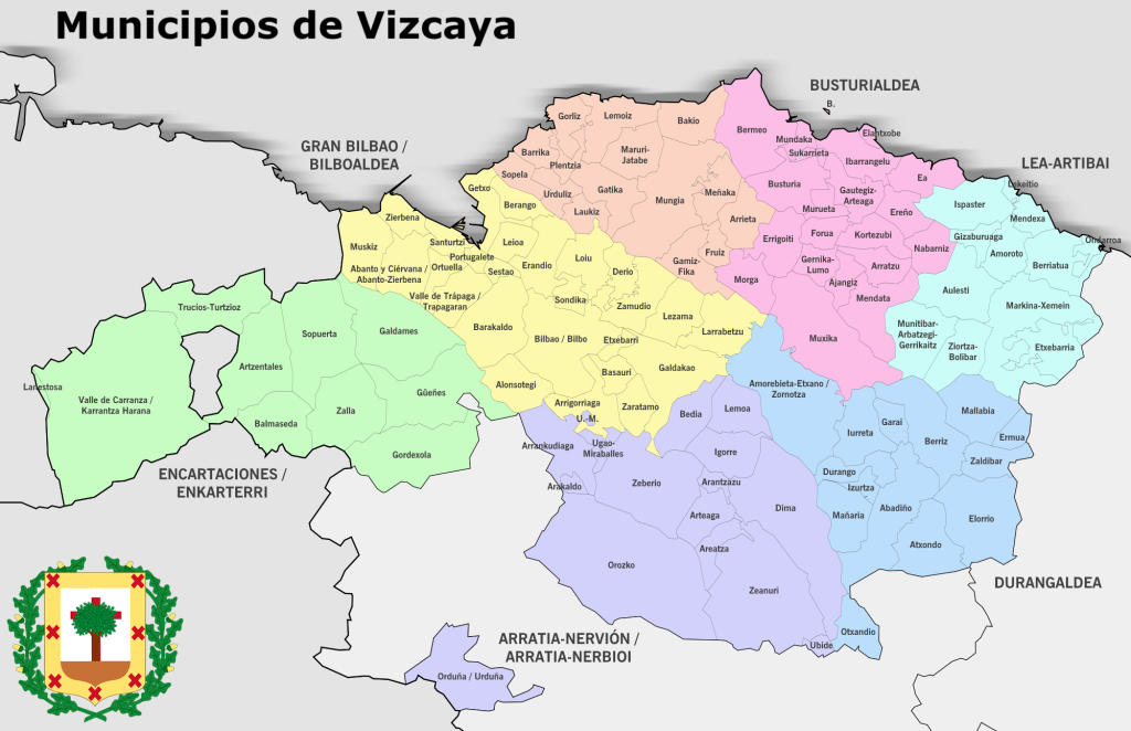 Mapa de los municipios de la provincia de Vizcaya.