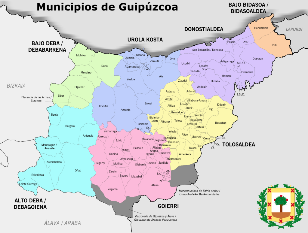Mapa de los municipios de la provincia de Guipúzcoa.