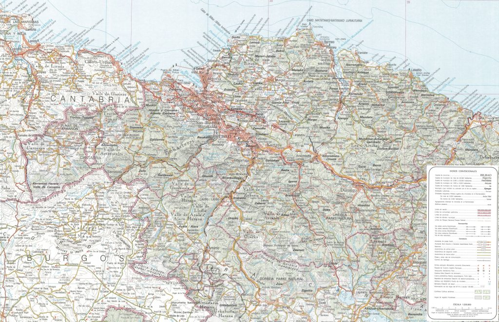 Mapa físico de la provincia de Vizcaya.
