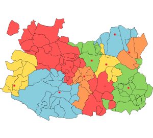 Mapa mudo de los partidos judiciales de la provincia de Ciudad Real.