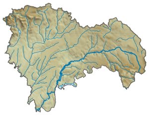Mapa físico en blanco de la provincia de Guadalajara.