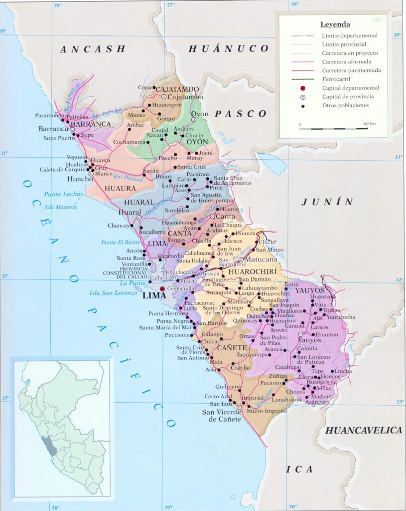 Mapa de las provincias del departamento de Lima.