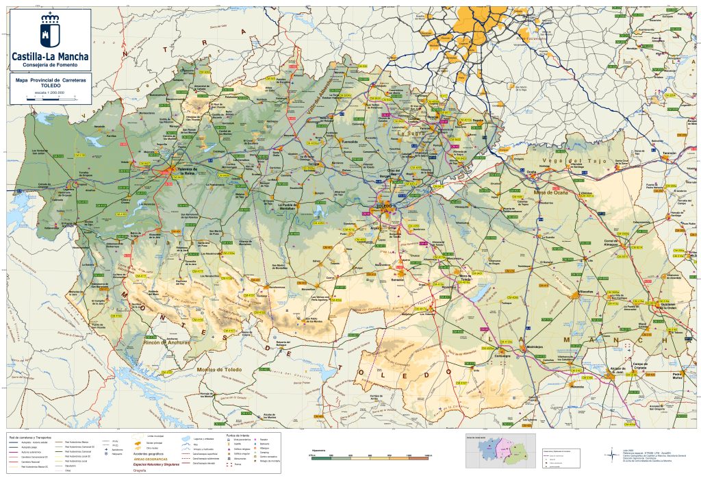 Mapa de carreteras de la provincia de Toledo.
