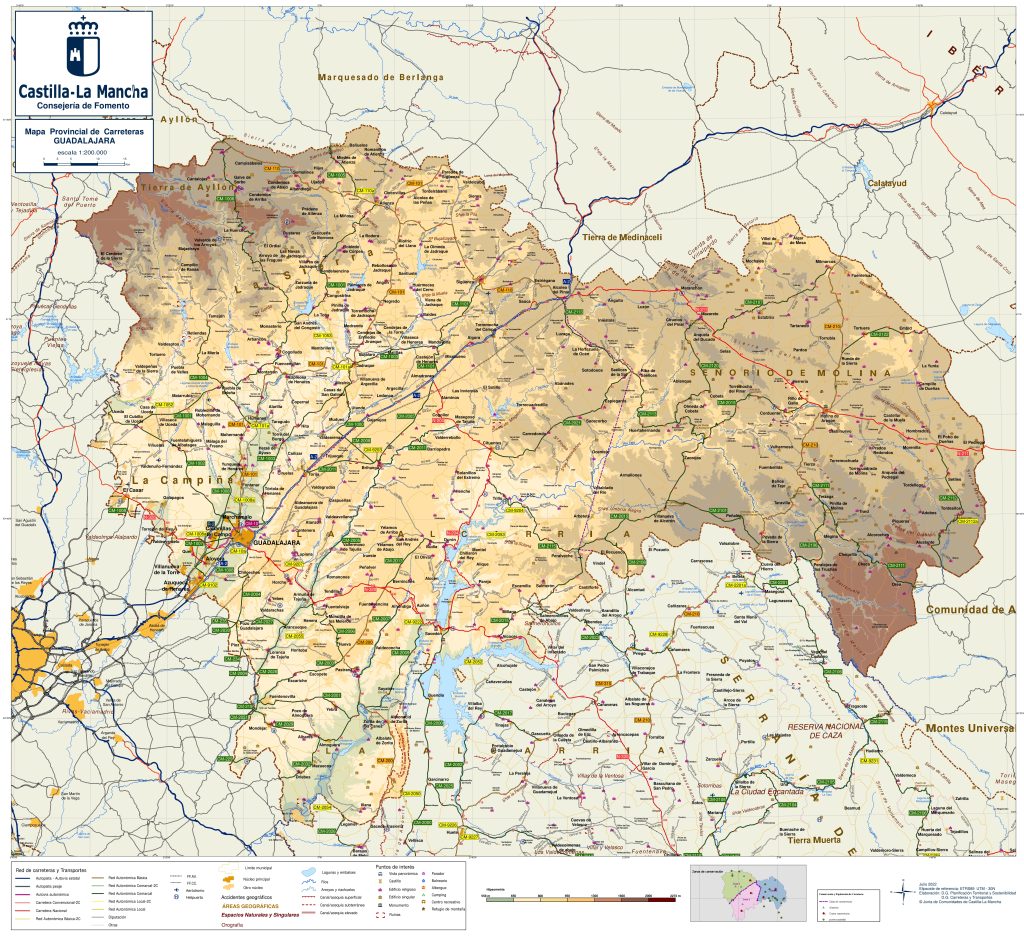 Mapa de carreteras de la provincia de Guadalajara.