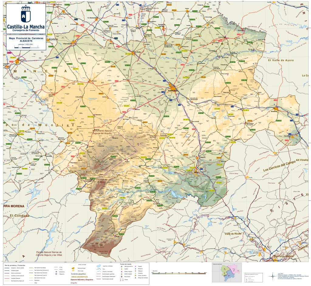 Mapa de carreteras de la provincia de Albacete.