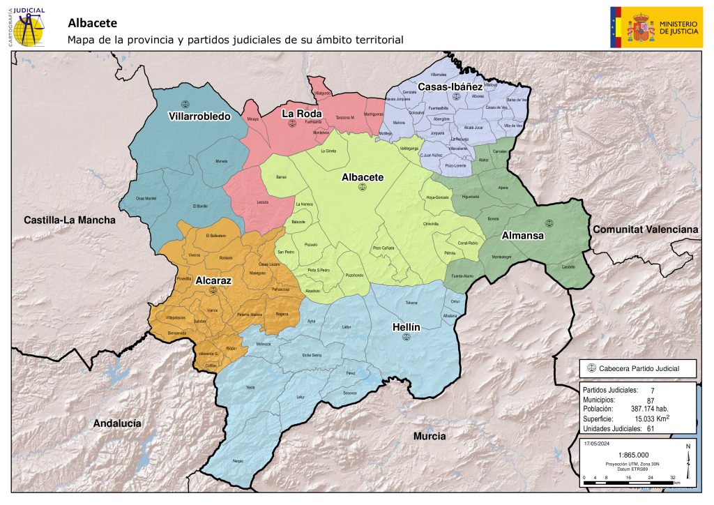 Mapa de los partidos judiciales de la provincia de Albacete.