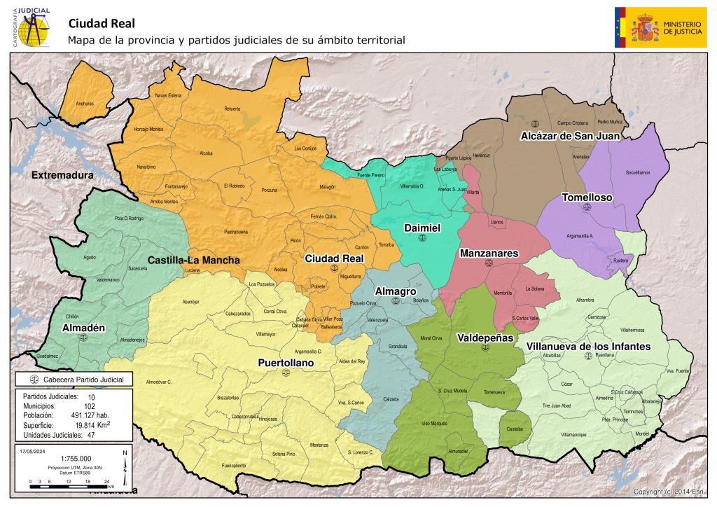 Mapa de los partidos judiciales de la provincia de Ciudad Real.
