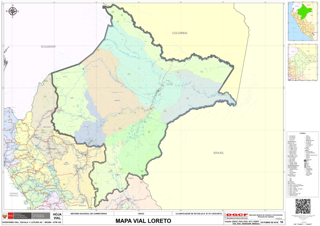 Mapa del departamento de Loreto.