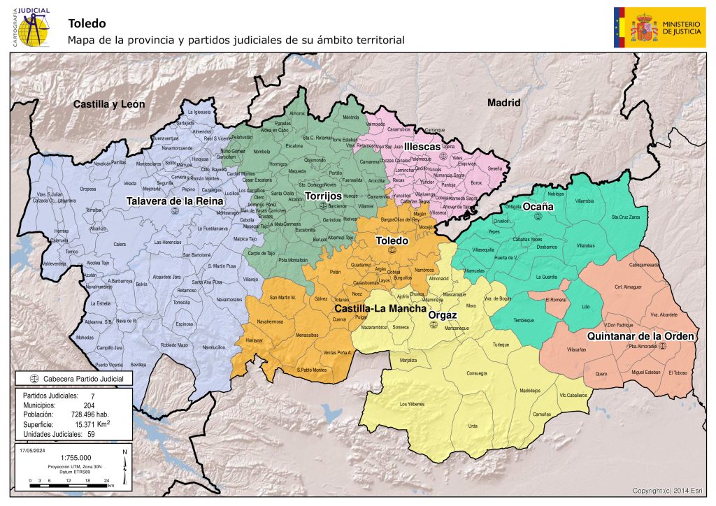 Mapa de los partidos judiciales de la provincia de Toledo.