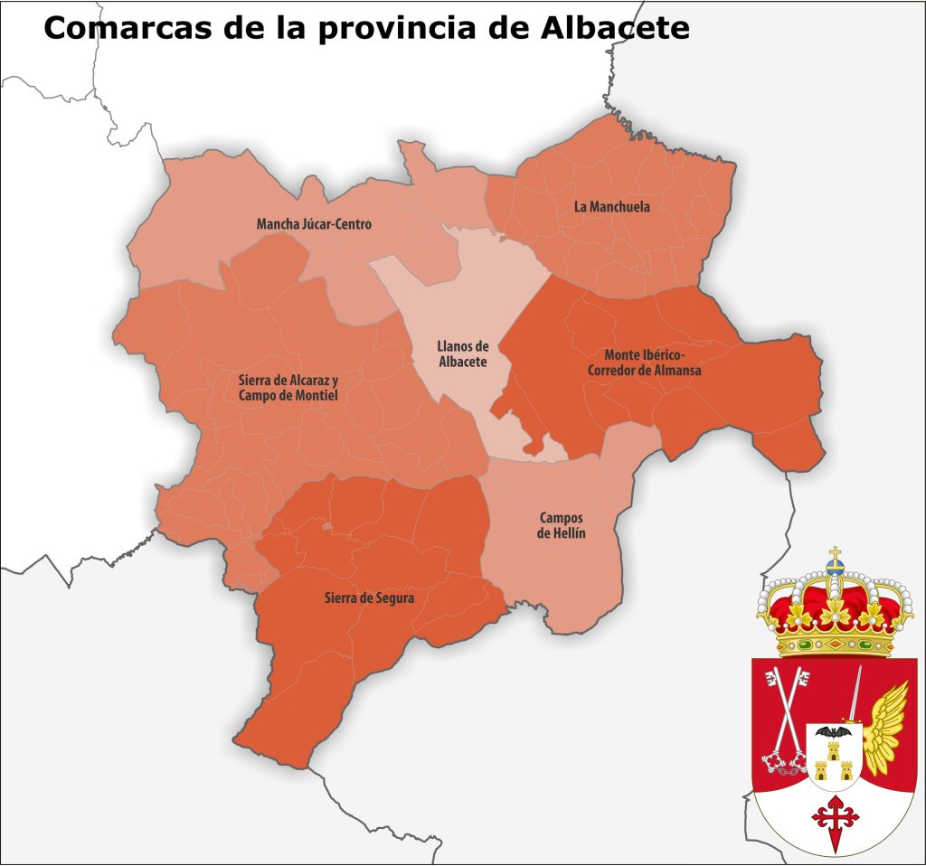 Mapa de las comarcas de la provincia de Albacete.