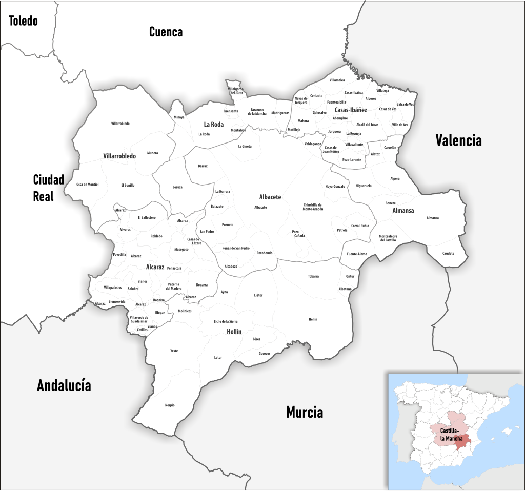 Mapa de los municipios de la provincia de Albacete.