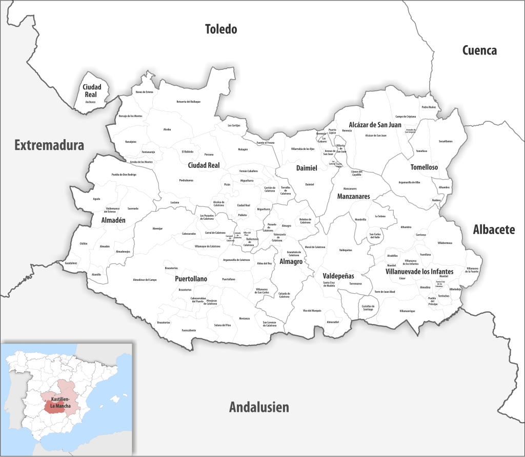 Mapa de los municipios de la provincia de Ciudad Real.
