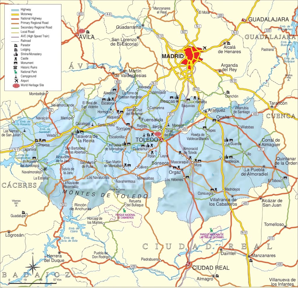 Mapa turístico de la provincia de Toledo.