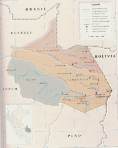 Mapa de las provincias del departamento de Madre de Dios.