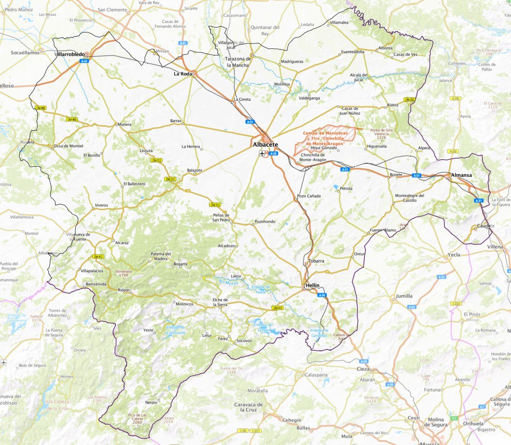 Mapa físico de la provincia de Albacete.