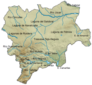 Mapa hidrológico de la provincia de Albacete.