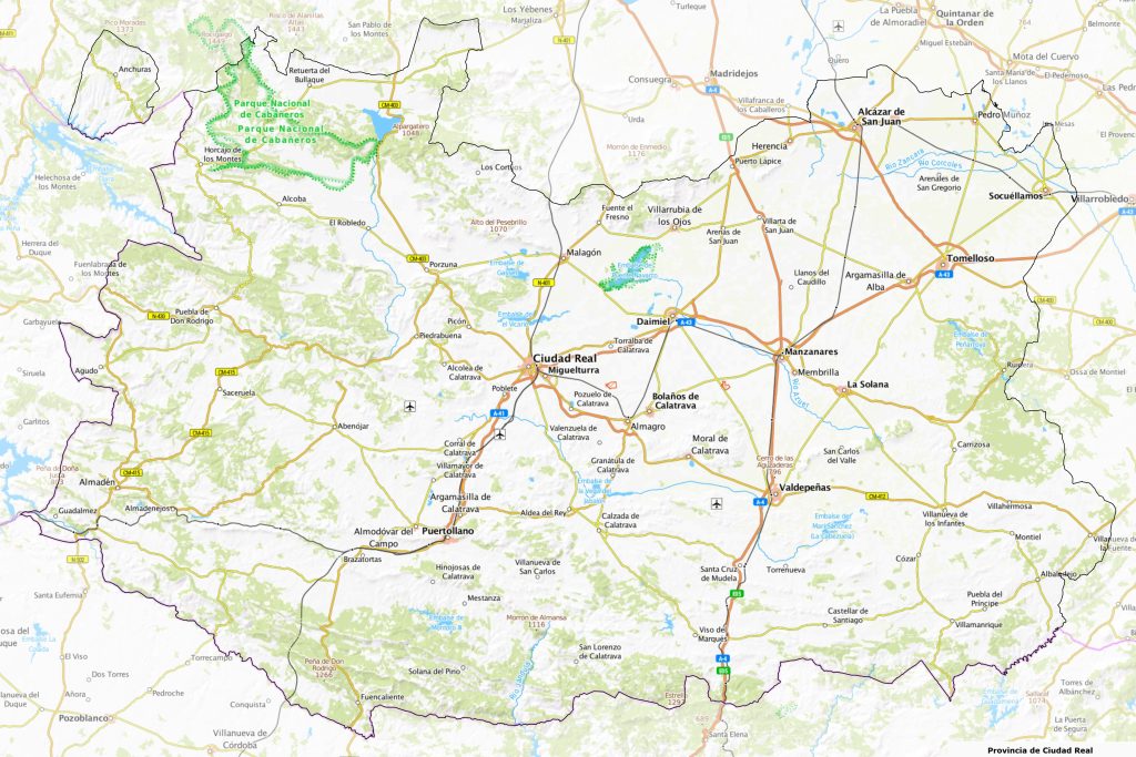 Mapa físico de la provincia de Ciudad Real.