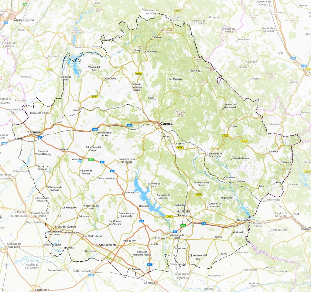 Mapa físico de la provincia de Cuenca.