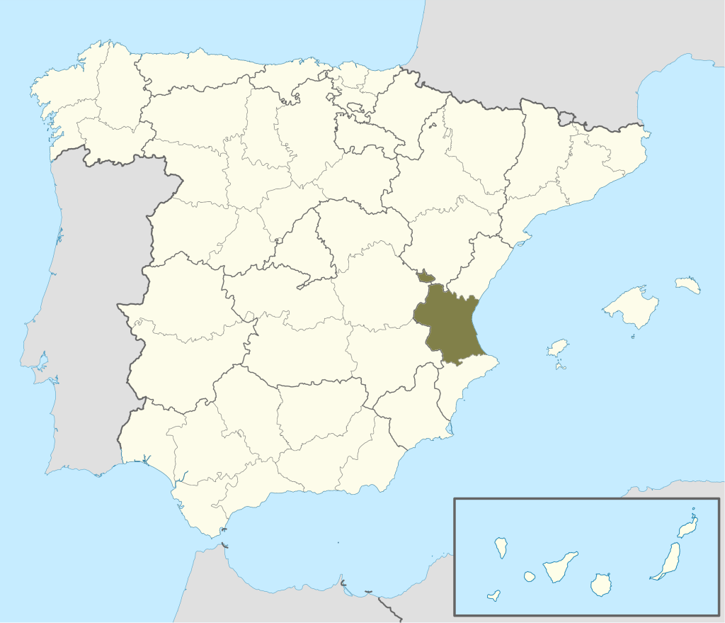Mapa de ubicación de la provincia de Valencia.