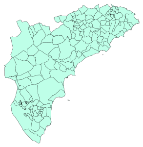 Mapa mudo de los municipios de la provincia de Alicante.