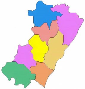 Mapa mudo de las comarcas de la provincia de Castellón.
