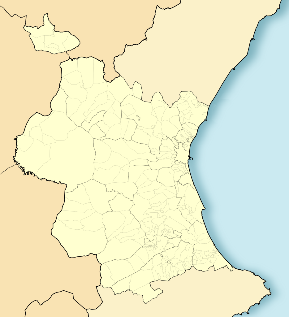 Mapa mudo de la provincia de Valencia.