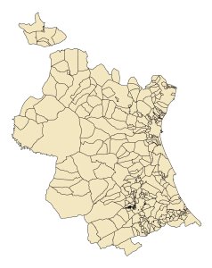 Mapa mudo de los municipios de la provincia de Valencia.