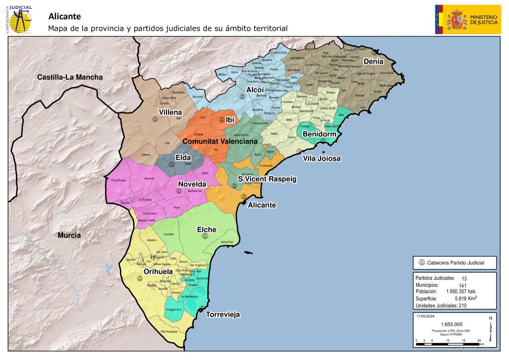 Mapa de los partidos judiciales de la provincia de Alicante.