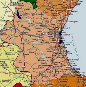 Mapa de las principales ciudades de la provincia de Valencia.