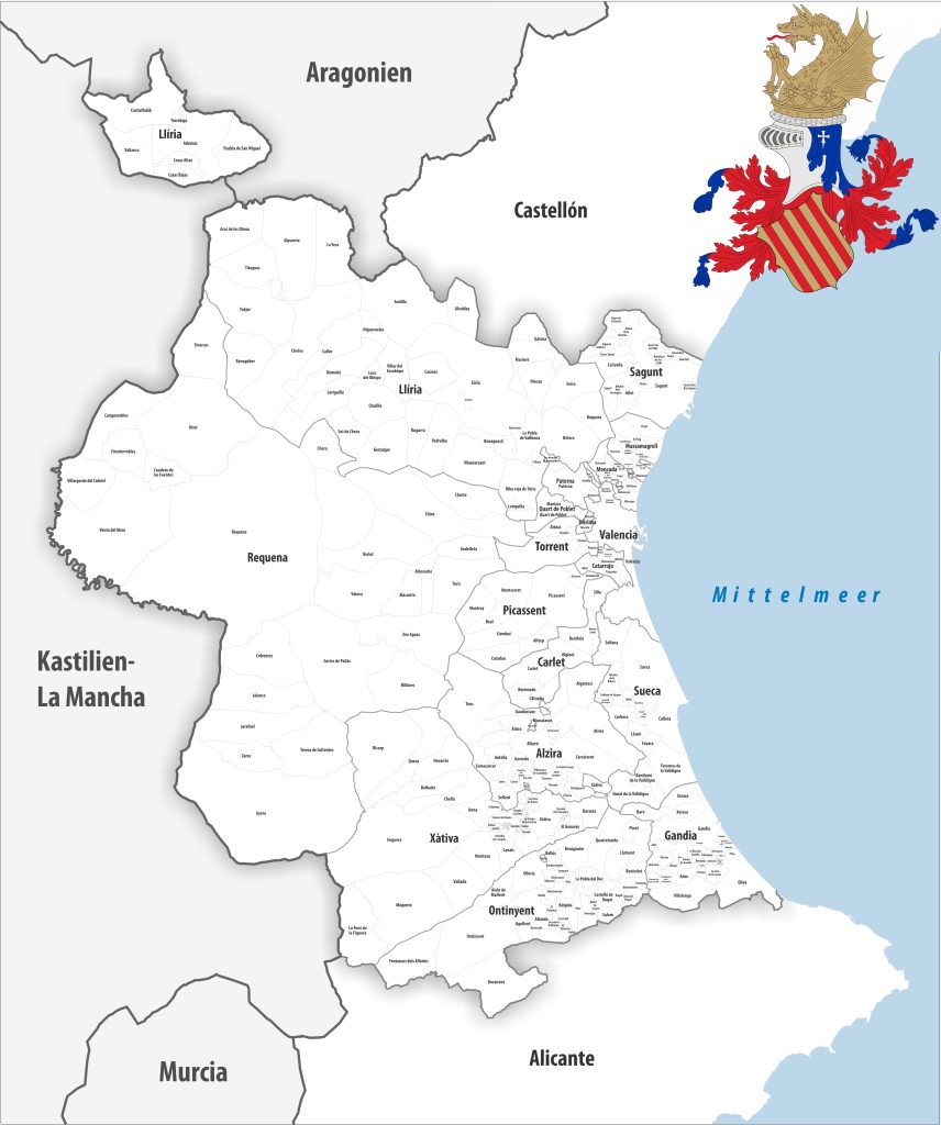 Mapa de los municipios de la provincia de Valencia.