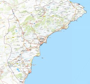 Mapa físico de la provincia de Alicante
