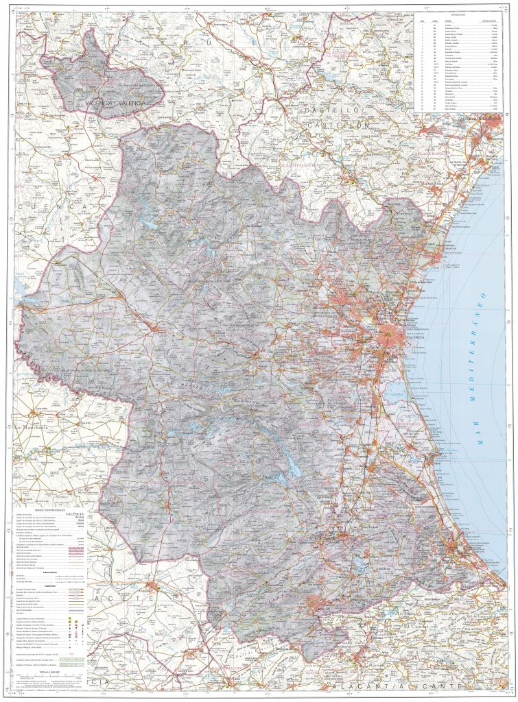 Mapa de la provincia de Valencia.