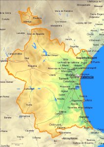 Mapa en relieve de la provincia de Valencia.
