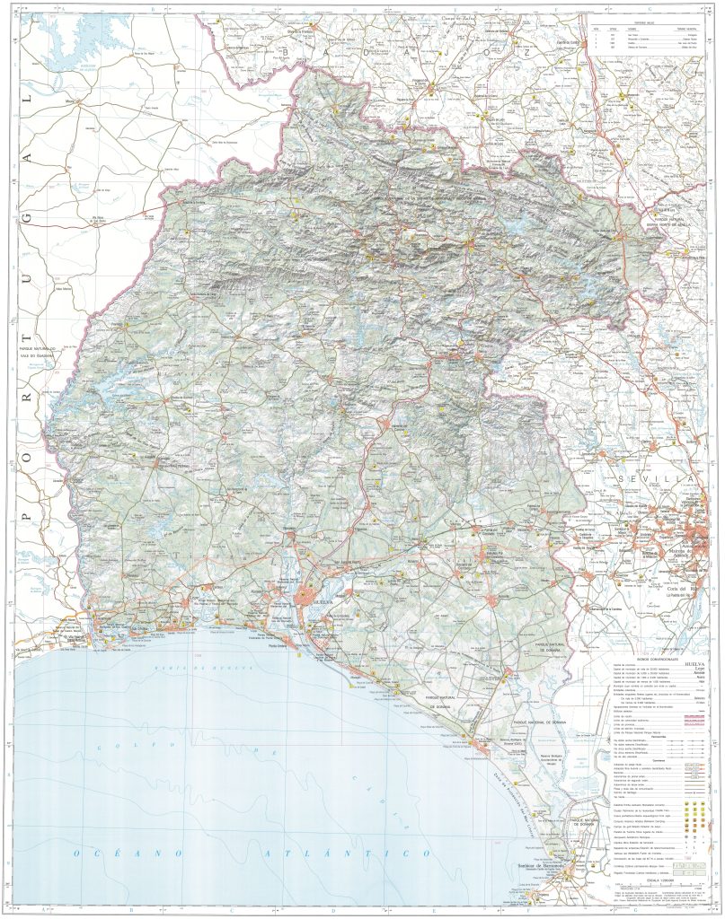 Mapa de la provincia de Huelva.