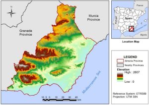 Mapa en relieve de la provincia de Almería.