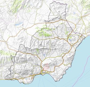 Mapa topográfico de la provincia de Almería.