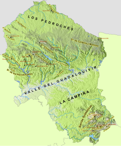 Mapa de relieve de la provincia de Córdoba (España).