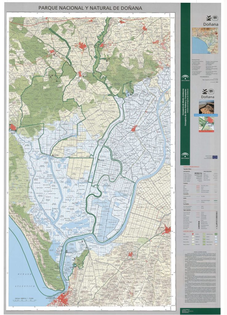 Mapa del Parque nacional y natural de Doñana.