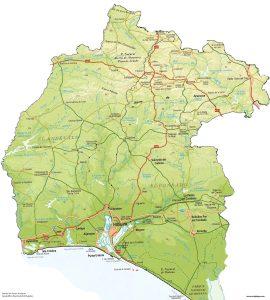 Mapa de relieve de la provincia de Huelva.