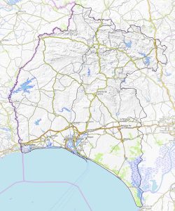 Mapa topográfico de la provincia de Huelva.