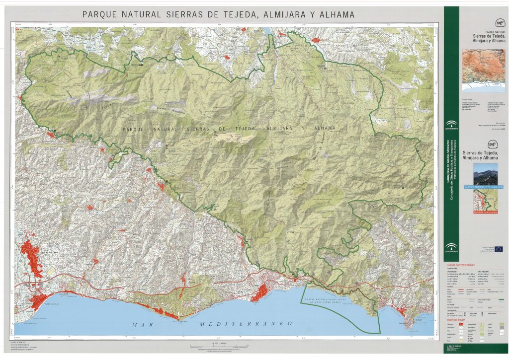 Mapa del Parque natural de las Sierras de Tejeda, Almijara y Alhama.
