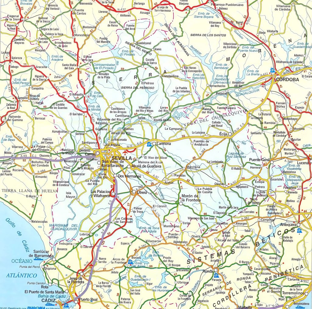Mapa de carreteras de la provincia de Sevilla.