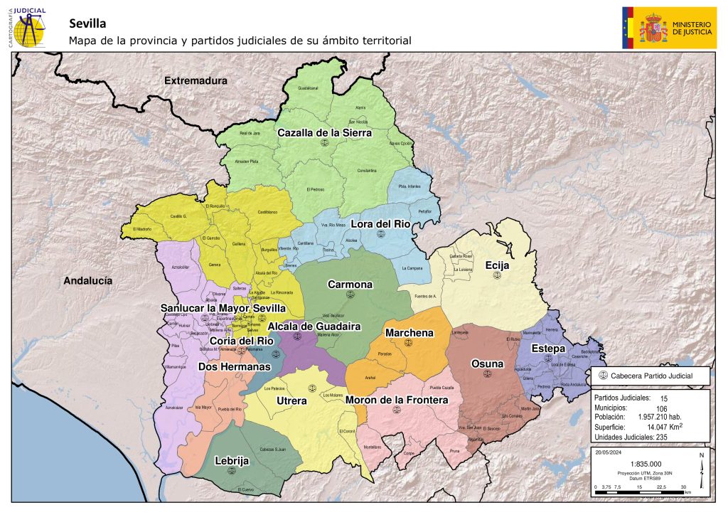 Mapa de los partidos judiciales de la provincia de Sevilla.