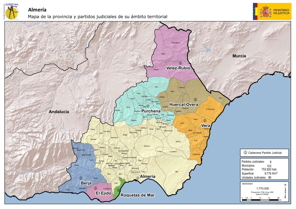Mapa de los partidos judiciales de la provincia de Almería.