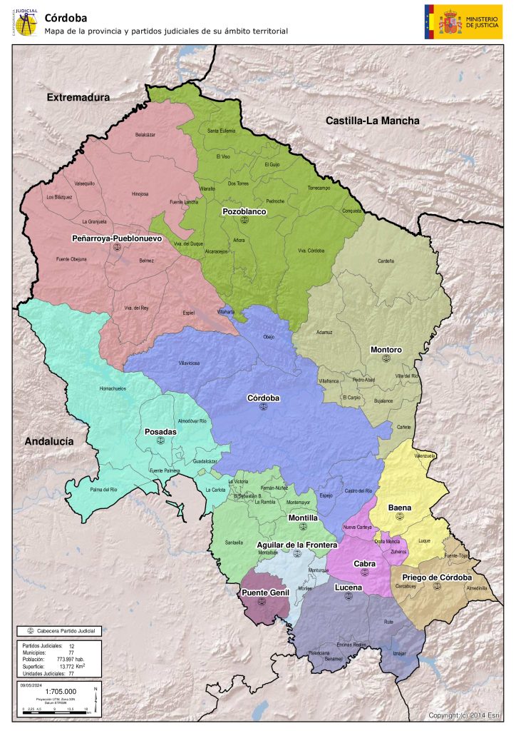 Mapa de los partidos judiciales de la provincia de Córdoba (España).