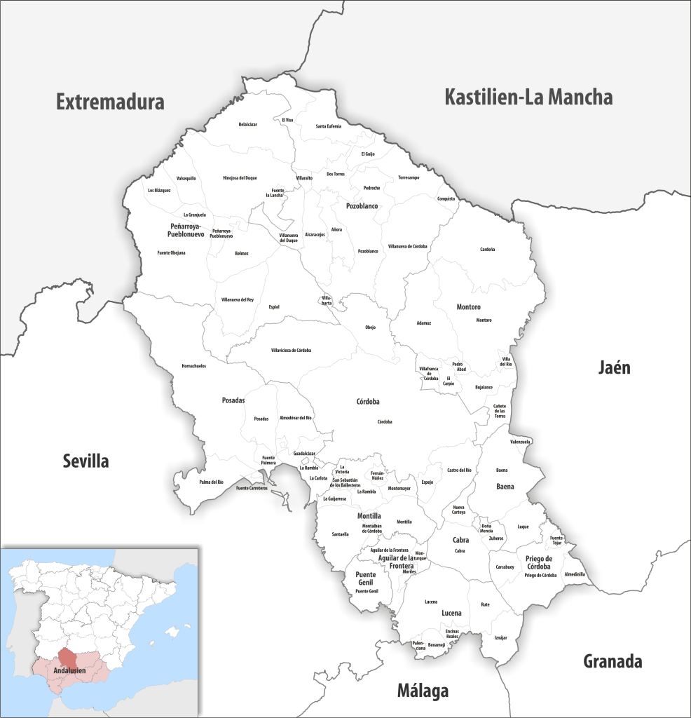 Mapa de los municipios de la provincia de Córdoba (España).