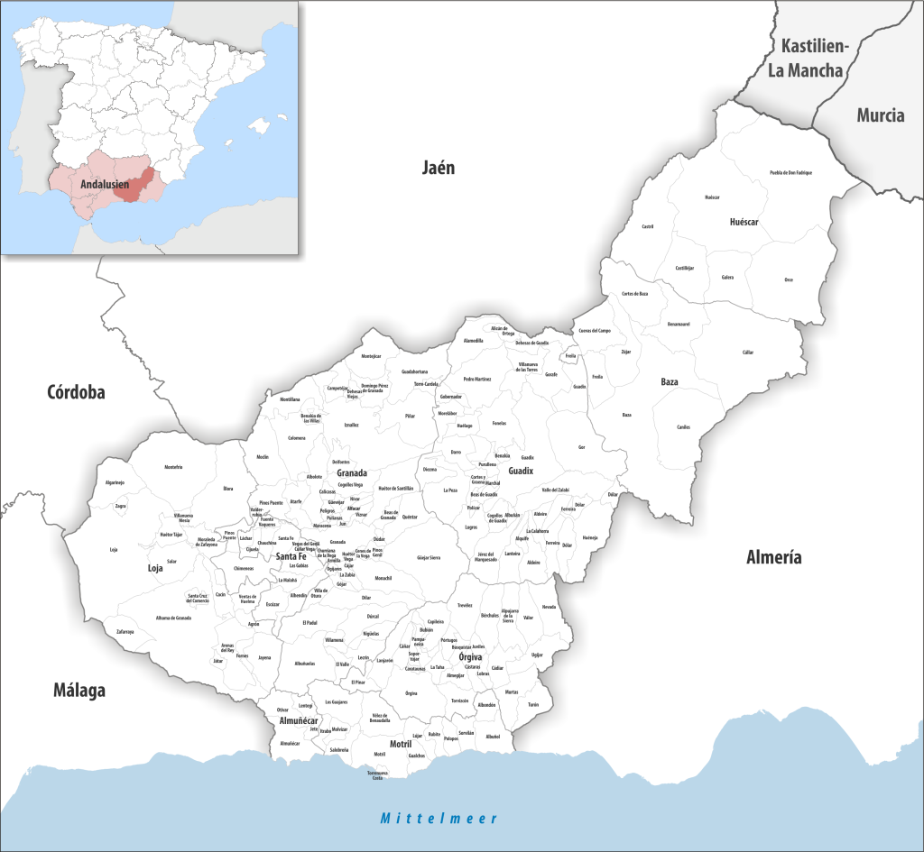 Mapa de los municipios de la provincia de Granada.