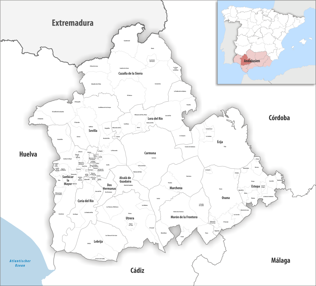 Mapa de los municipios de la provincia de Sevilla.