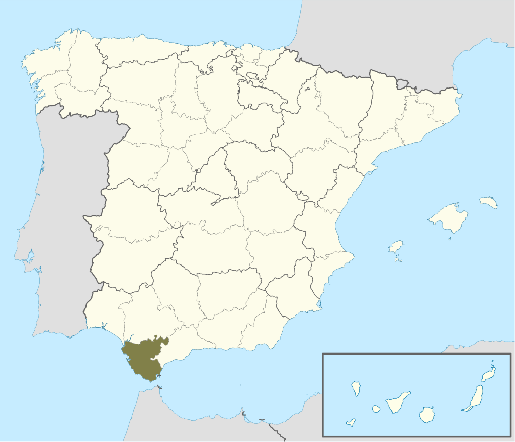 Mapa de ubicación de la provincia de Cádiz.