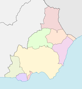 Mapa mudo de los partidos judiciales de la provincia de Almería.